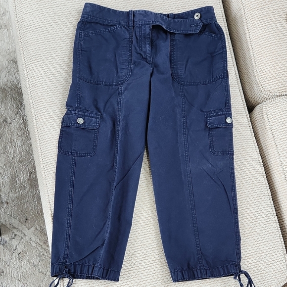 Womens Navy Cargo Pants with Drawstring Hem, Ann Taylor, Size 4 - Picture 1 of 6